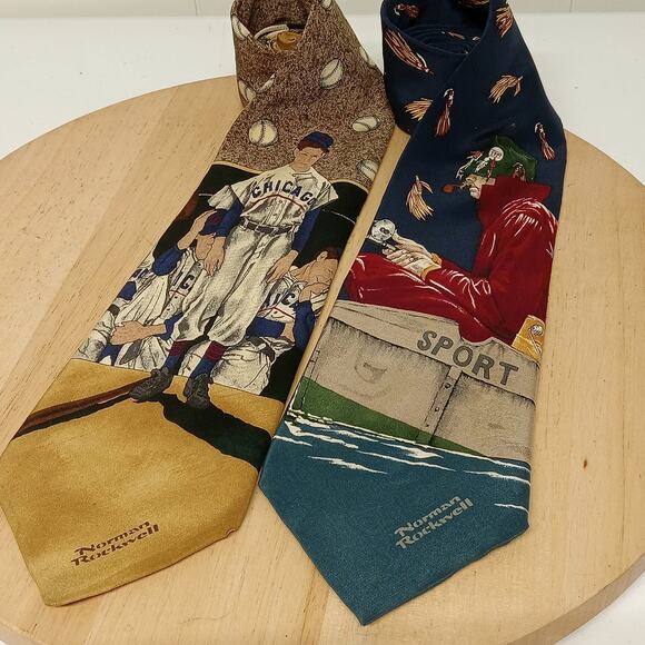 Set Of 2 Norman Rockwell Ties Men's Saturday Evening Post Silk - Picture 2 of 6